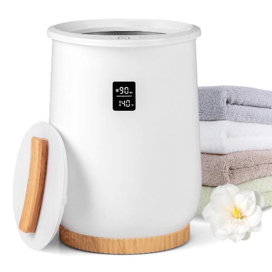 Towel Warmer Bucket, 20L Large Hot Towel Heater with Wood Handle - White