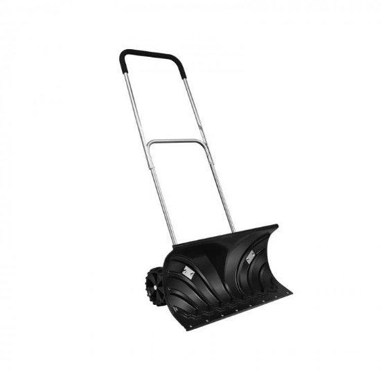 Rolling Snow Pusher Shovel with Adjustable Handle - black