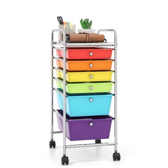 Costway 6 Drawer Rolling Storage Cart - Multicolor