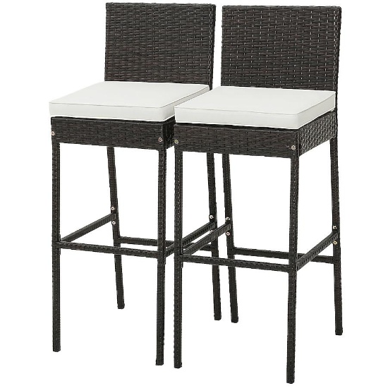 Costway Set of 2 Wicker Brown Metal Frame Stationary Barstool Chairs