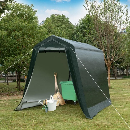 Costway 6'x8' Patio Tent Carport Storage Shelter Shed Car Canopy Heavy Duty - green