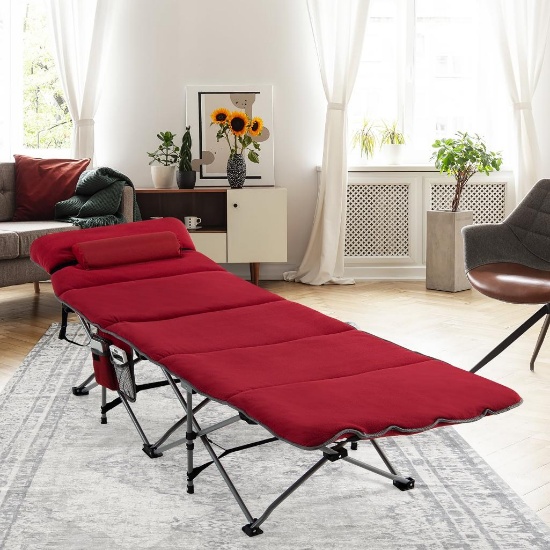 Costway Folding Retractable Travel Camping Cot w/Removable Mattress - Red
