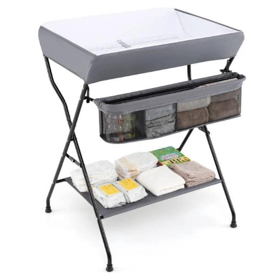 Costway Baby Storage Folding Diaper Changing Table - Grey