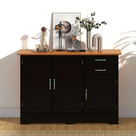 Buffet Storage Cabinet Kitchen Sideboard with 2 Drawers - black