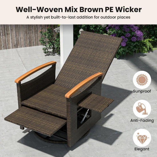 Patio Rattan 360 Degree Swivel Recliner Chair, Wicker Lounge Chair - brown