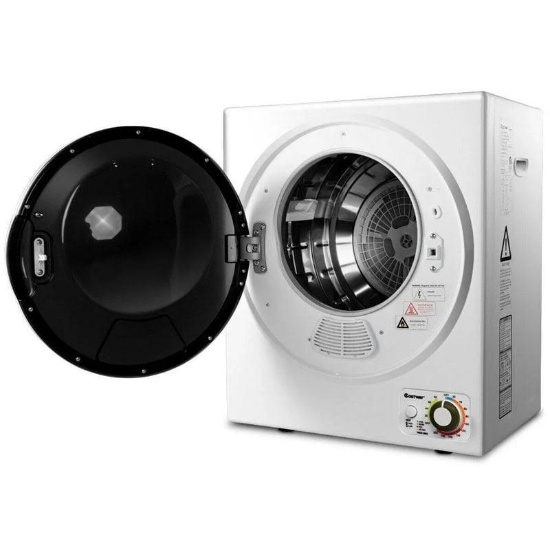 Compact Electric Tumble Laundry Dryer with Stainless Steel Tub - White
