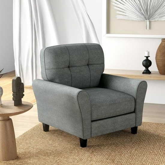 Costway Upholstered Modern Accent Chair Mid-Century Armchair with Sturdy Legs - Grey