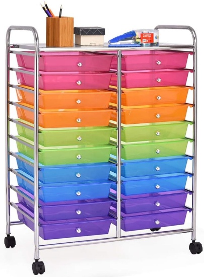 OFFICEJOY 20 Drawer Rolling Storage Cart - Rainbow Colored