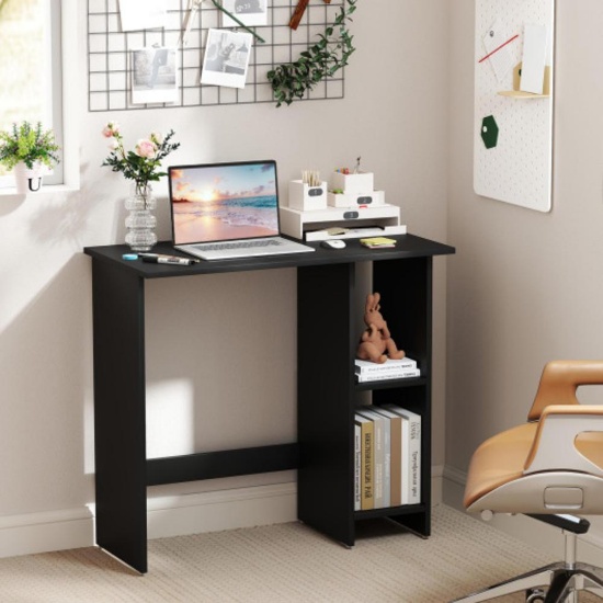 Hivvago Small Computer Desk with Storage and Adjustable Shelf-Black