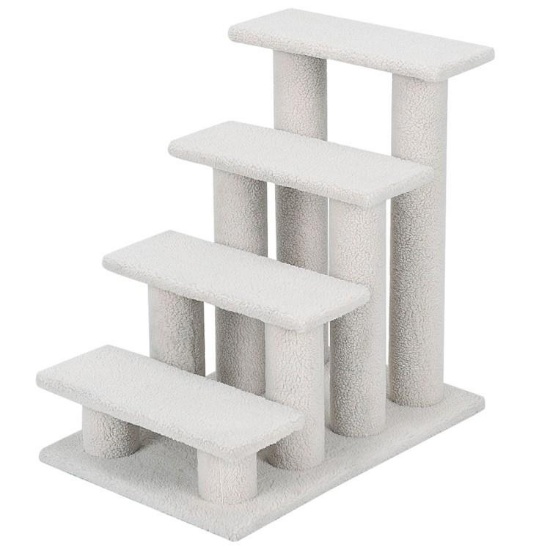 Cat Or Dog Steps w/ Plush Upholstery - White