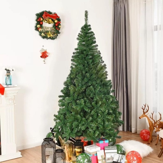 Costway 7ft Fiber Optic Christmas Tree With LED Lights Green - CM20572