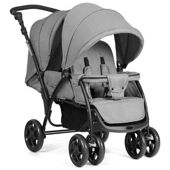 Costway Foldable Lightweight Front Back Seats Double Baby Stroller - black