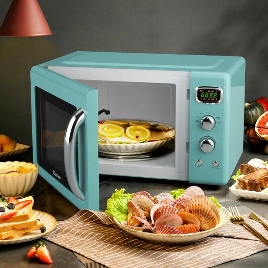 Costway 0.9 Cu.ft Retro Countertop Compact Microwave Oven - green