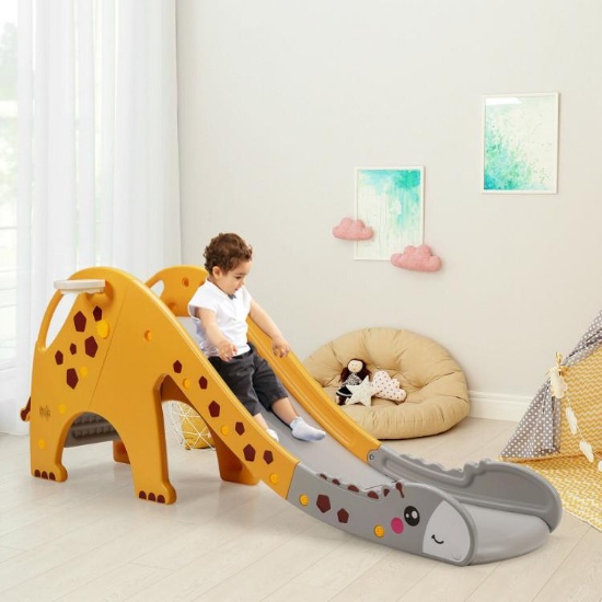 3-in-1 Kids Climber Slide Play Set with Basketball Hoop - Yellow