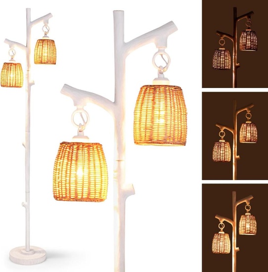 Farmhouse Tree Floor Lamp with 2 Lights, 65" Tall - White