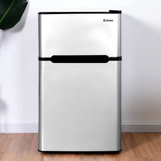 Costway Refrigerator Small Freezer Cooler Fridge Compact 3.2 cu ft. - Grey