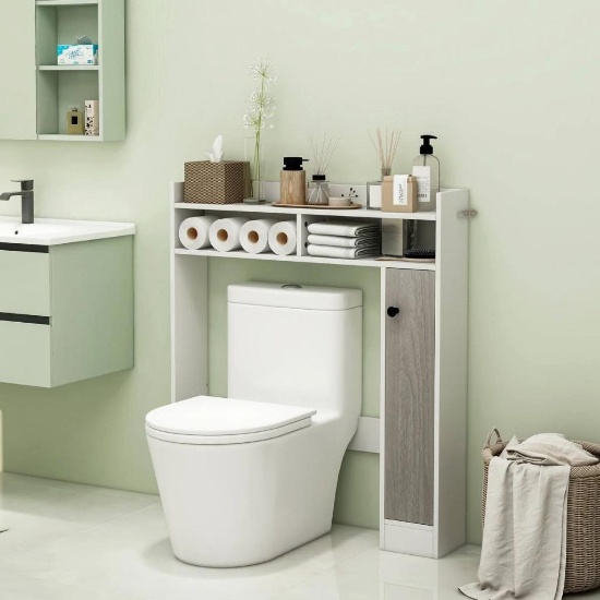 Costway Bathroom Over the Toilet Floor Storage Organizer with Adjustable Shelves - White