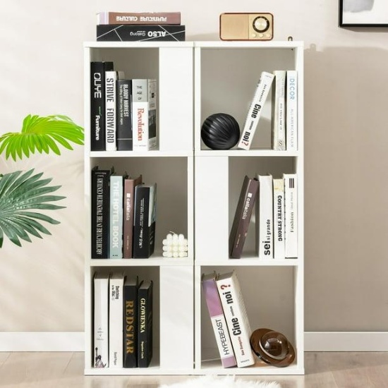 Costway 2 PCS 3-tier Wood Bookshelf (6 Cubes), White