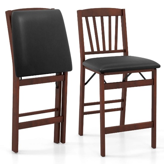 Giantex Folding Bar Stools Set, 24.5" Counter Height Bar Dining Chairs with Back - Set of 2