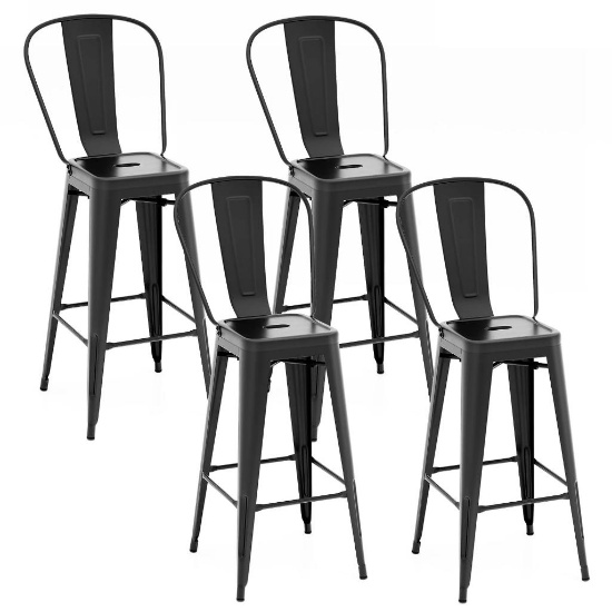 Giantex Metal Bar Stools Set of 4, 30" High Back Bar Height Chairs - Set of 4