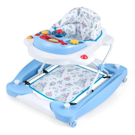 Costway 6 in 1 Foldable Baby Walker with Adjustable Height - blue