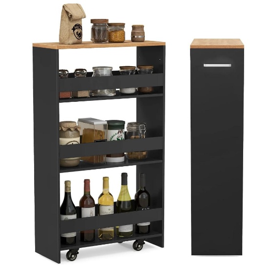4-Tier Rolling Storage Cart, Slim Kitchen Cart on Wheels - black