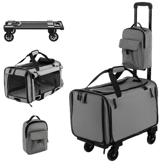 Pet Carrier with Wheels - Grey