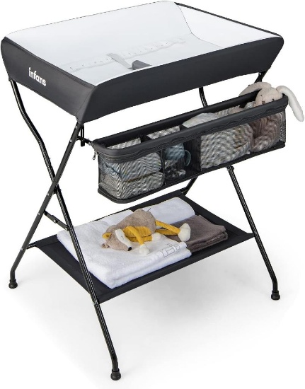 INFANS Baby Changing Table, Folding Diaper Station Portable Nursery Organizer - black