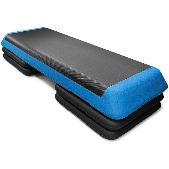 Fitness Aerobic Step Cardio, Adjust 4'' - 6'' - 8'' Exercise Stepper w/Risers - Blue