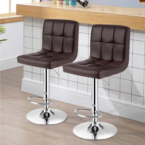 Costway Set of 2 Bar Stools PU Leather Adjustable Barstool Swivel