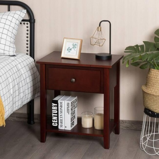 Nightstand Beside Sofa Table End Table with Drawer & Shelf - 15" x 22" x 24" (L x W x H) - brown