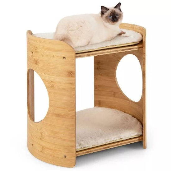 2-Tier Small Cat Condo w/ Natural Bamboo Frame (CATS NOT INCLUDED)