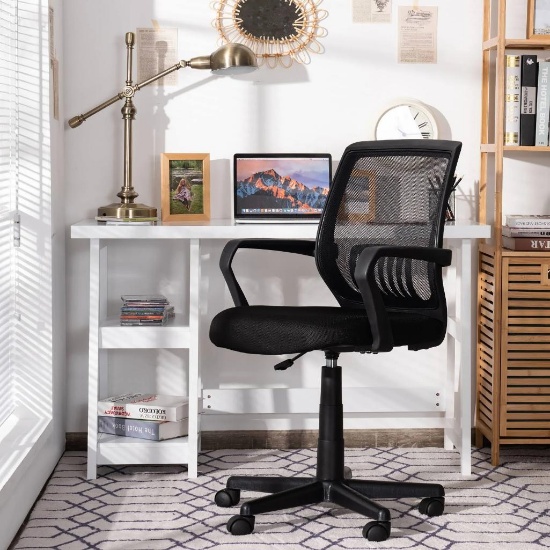 Costway Height Adjustable Mid-Back Mesh Chair Executive Chair w/ Lumbar Support - Black
