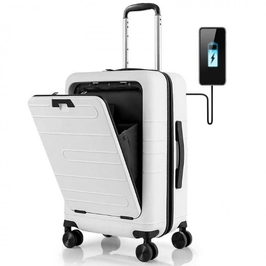 Costway 20 Inch Carry-on Luggage, Hardside Suitcase - White