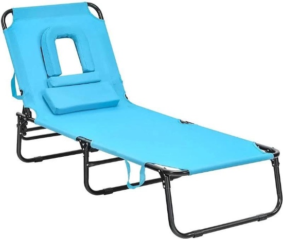 Costway Beach Chaise Lounge Chair with Face Hole Pillows & 5 Adjustable Positions
