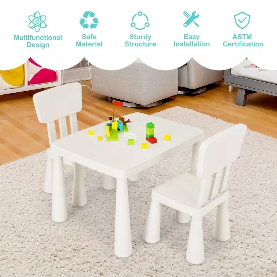 Kids Table & 2 Chairs Set - White