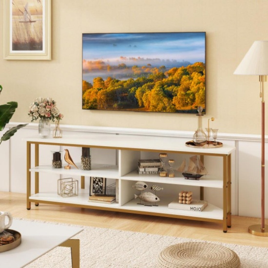 Hivvago 3-Tier Corner TV Stand for TVs up to 65 Inches with Charging Station- White