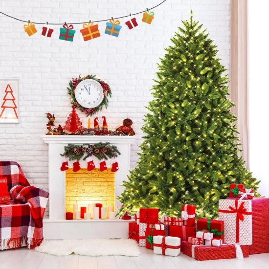 Costway 7.5 Feet Artificial Fir Christmas Tree with LED Lights and 1968 Branch Tips
