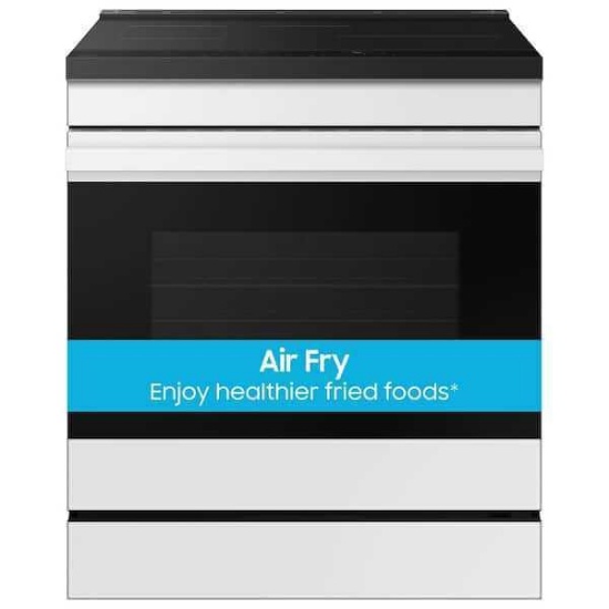 Samsung 30" 6.3 cu.ft. 4 Burner Element Smart Slide-In Induction Range w/ AirFry in White Glass