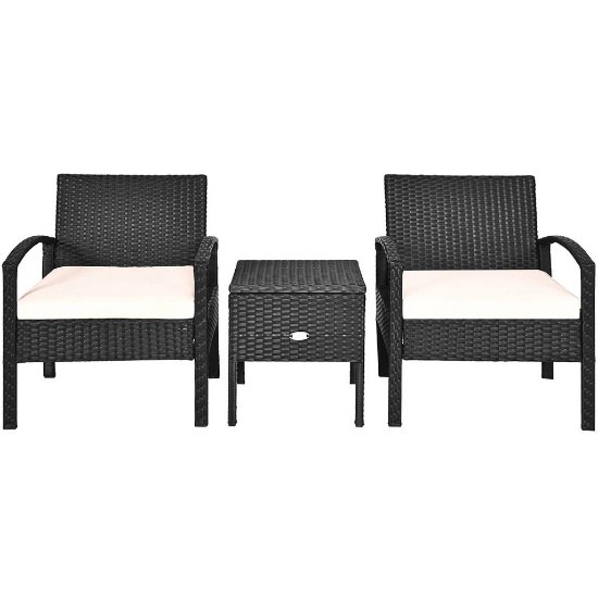Costway 3-Piece Rattan Patio Furniture Set with Sponge Cushion