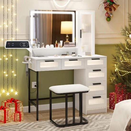 CHARMAID Vanity Desk with Mirror and Lights - white