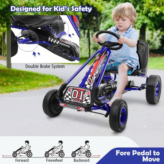 Kids Ride On Pedal Go Kart with Steering Wheel for Boys and Girls 3-8 Years Old - Blue