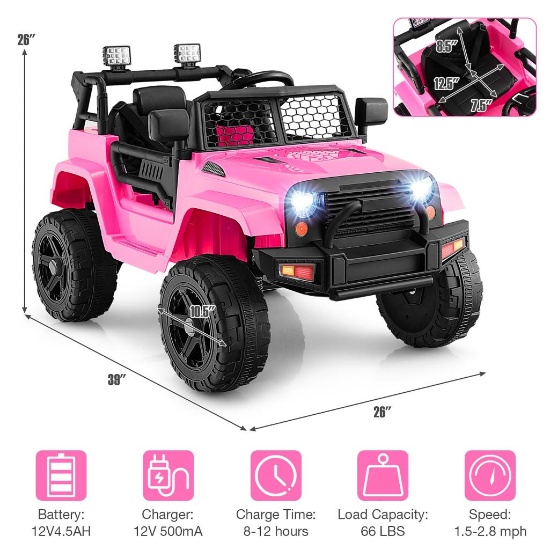 12V Kids Ride On Truck - Light Pink