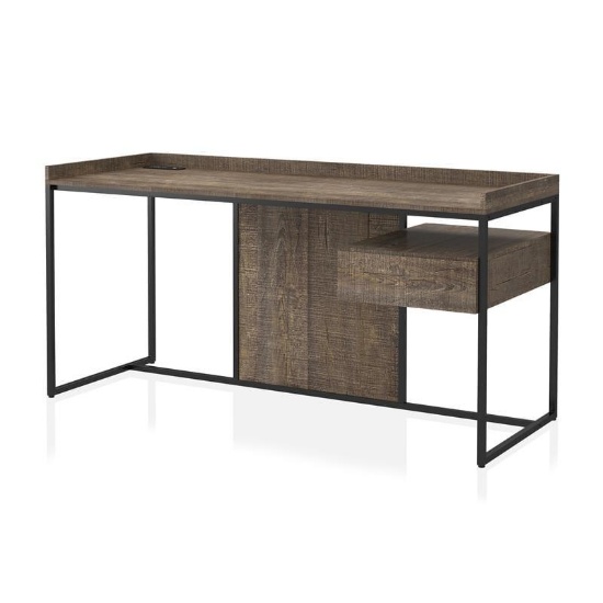Furniture of America Trela Wood Writing Desk with USB Plug in Oak - 31.13"H x 63"W x 23.75"D