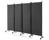 Costway 4-Panel Folding Room Divider Rolling Privacy Screen - Grey