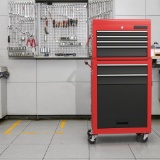 2-in-1 Tool Chest And Cabinet With 5 Sliding Drawers - Black & Red COMPLETE UNIT (Top & Bottom)