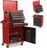 Costway - 2 in 1 Rolling Tool Chest & Cabinet with 5 Sliding Drawers - Black/Red COMPLETE UNIT