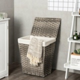 Foldable Handwoven Laundry Basket with Removable Liner - Gray