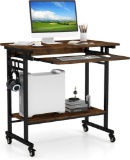 Mobile Computer Desk with Pull-Out Keyboard Tray - brown