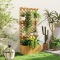 Raised Garden Bed, Wooden Planter with Trellis, Hanging Roof, Plant Shelf - natural wood